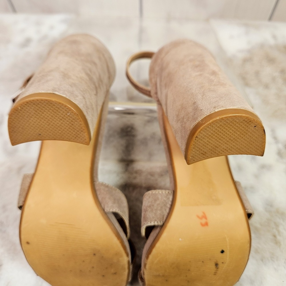 Steve Madden Suede Tan Heels 7M Sarall Open Toes Ankle Straps Office Core Date‎ - Picture 11 of 13